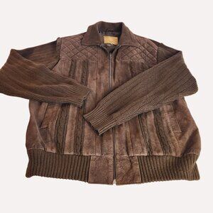 Vintage GIII jacket Suede Knit Leather Bomber sweater Sz L unisex western folk